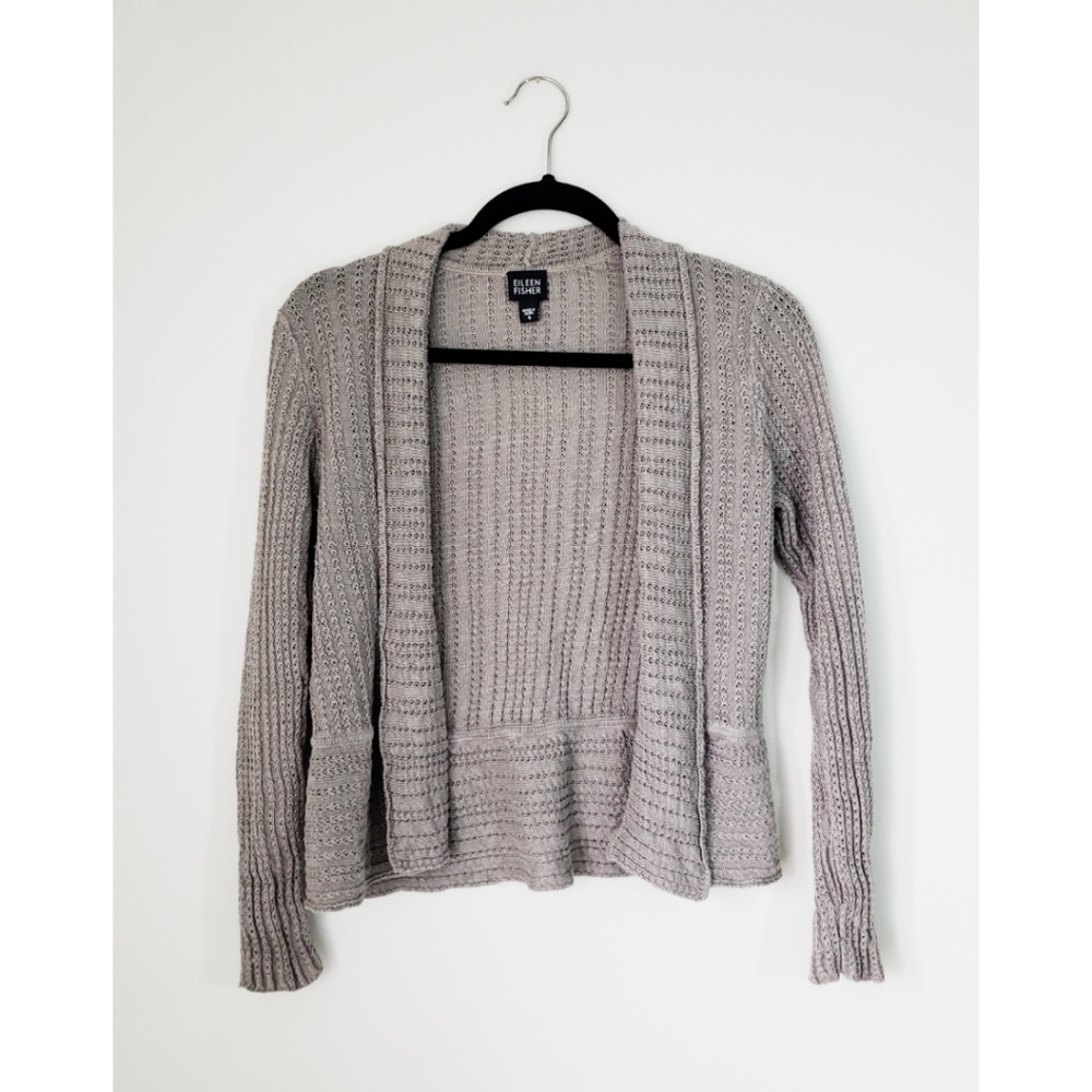Eileen Fisher Beige Crochet Linen Cardigan